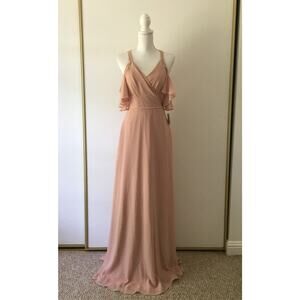 Lulu’s Dress Easy Listening Long Wrap Gown Blush Formal Maxi NEW Size L